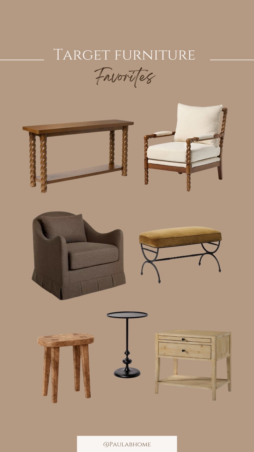 Target furniture favorites on sale. 

Accent chairs, bench, console table, side tables, affordable nightstand  

#LTKHome #LTKSaleAlert #LTKU