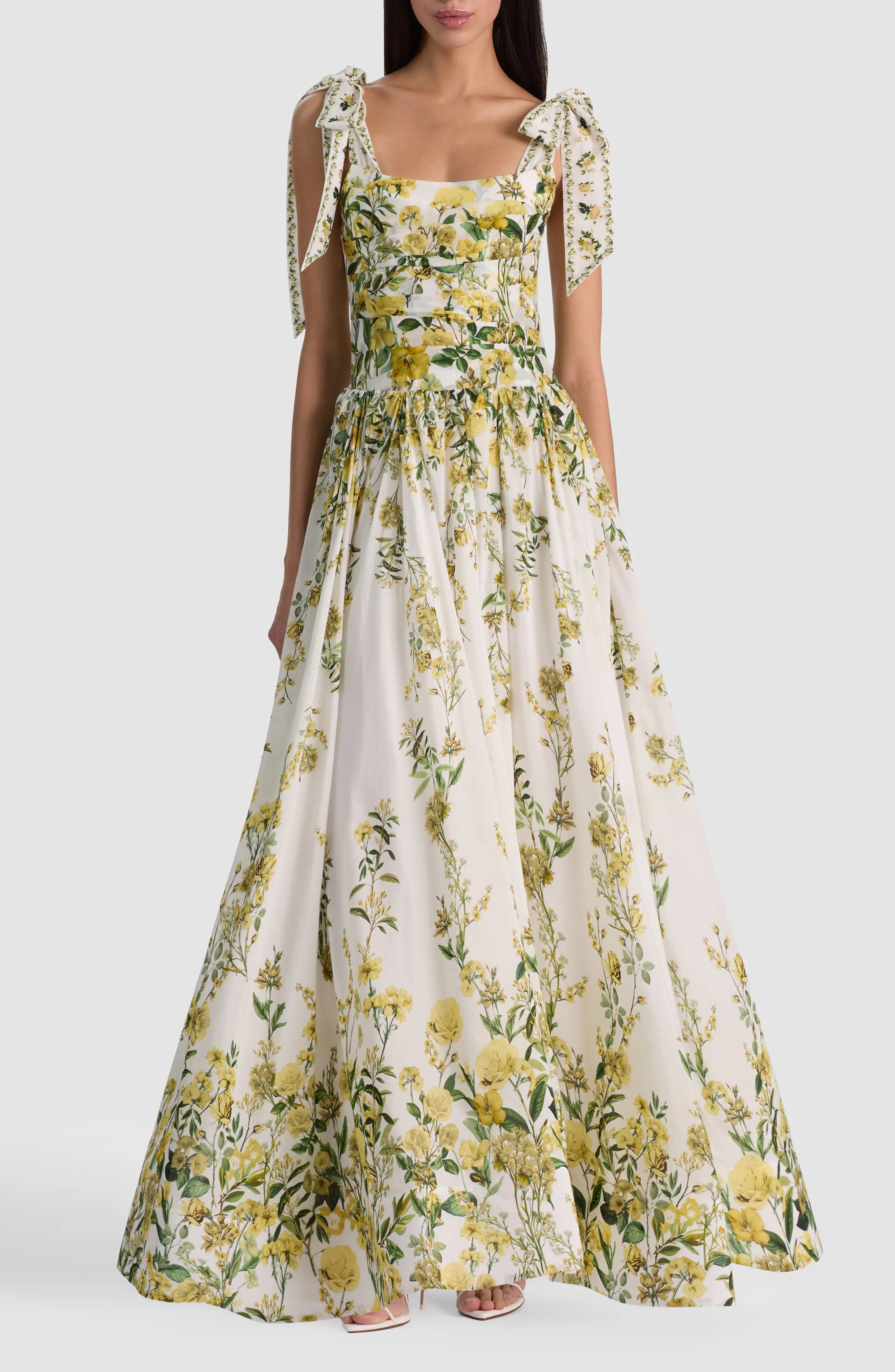 Alice + Olivia Haven Cotton & Silk Fit & Flare Maxi Dress in Fresh Air Butter at Nordstrom, Size 8 | Nordstrom