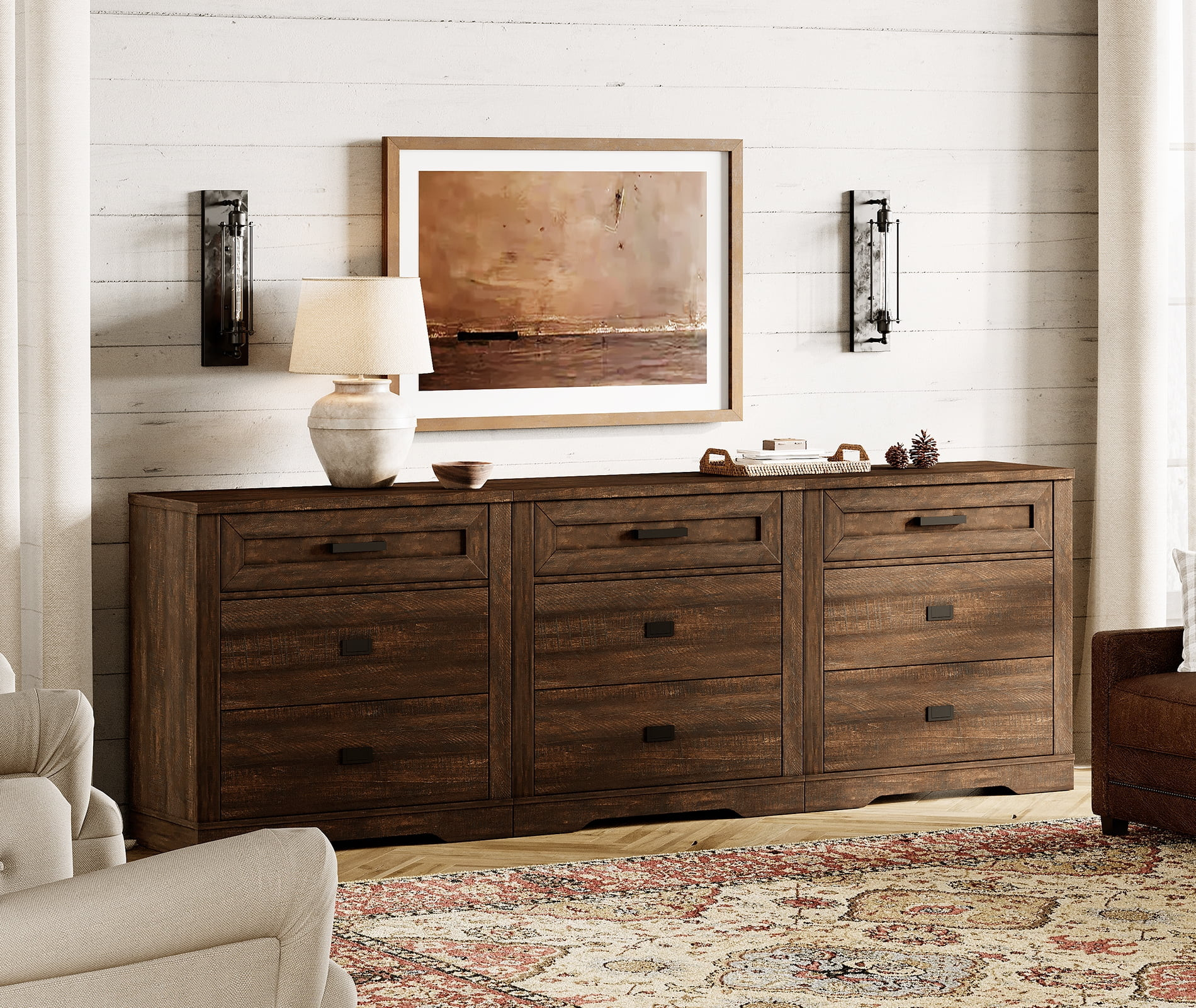 Farmhouse 9 Drawers Dresser for Bedroom,94 inch 3 in 1 Dresser with Small Chest of Drawers,Mid Ce... | Walmart (US)