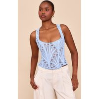 Sky Blue Textured Sheer Floral Square Neck Corset | PrettyLittleThing US