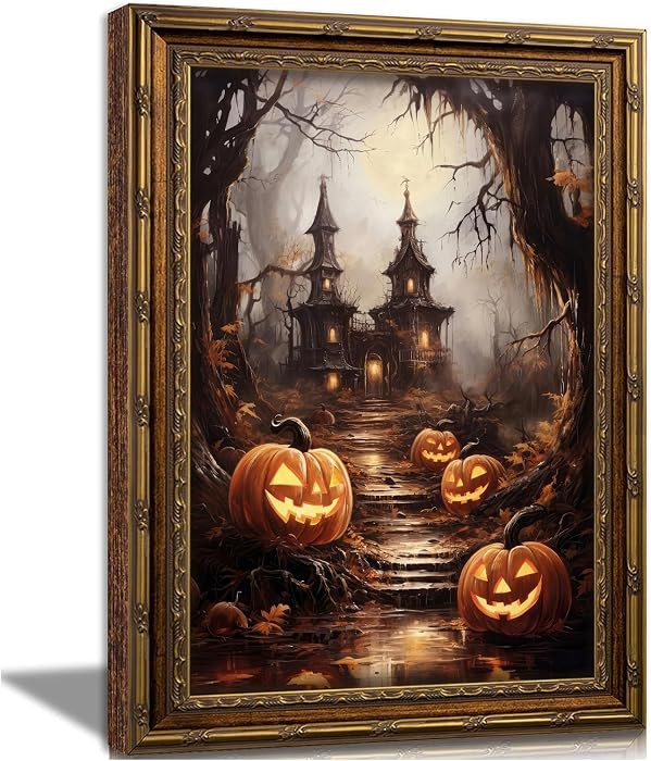 Vintage Gold Framed Halloween Wall Art, Pumpkin Pictures Wall Decor | Amazon (US)