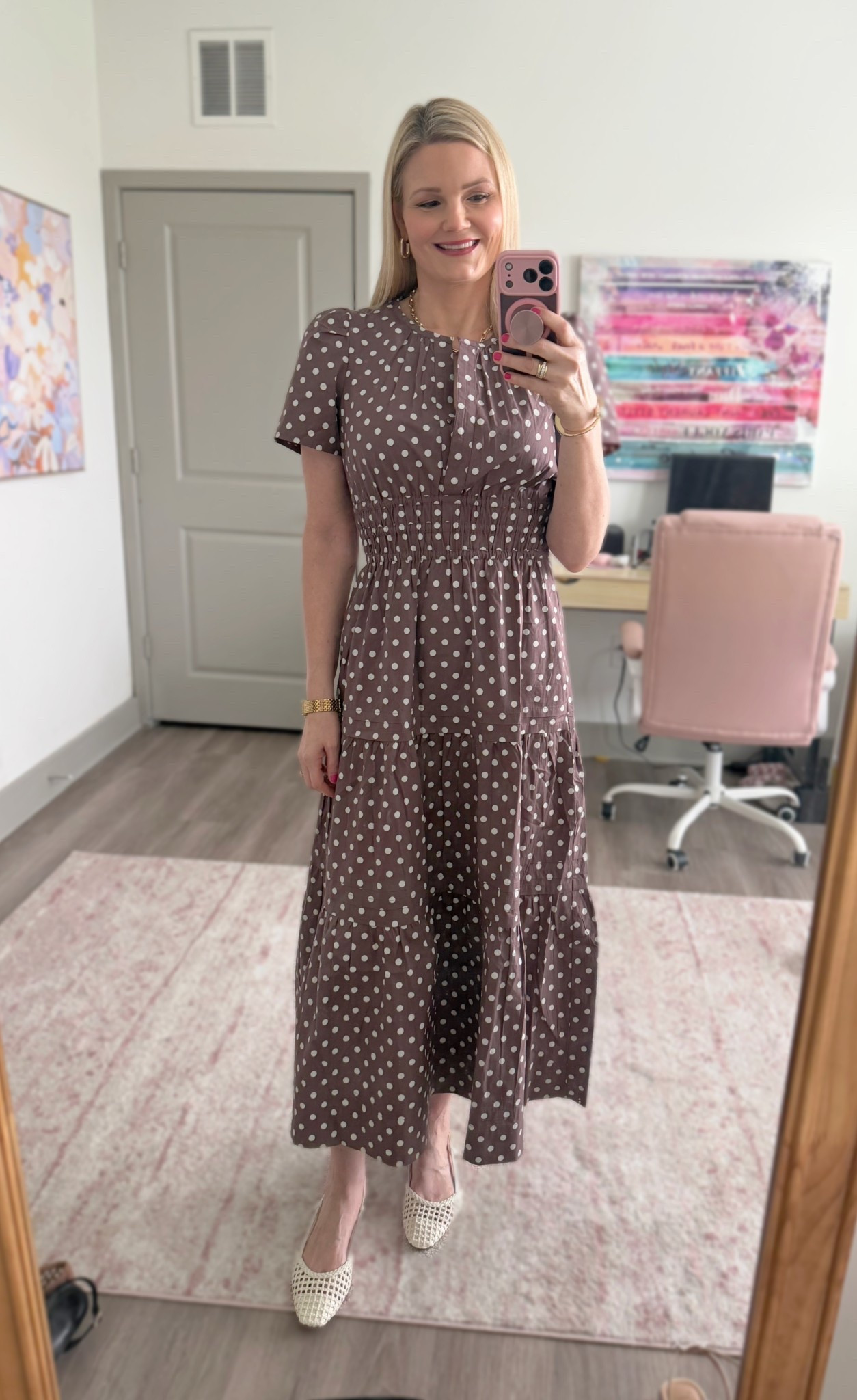 Quince cotton poplin tiered maxi dress in polka dots! Wearing size small, fits true to size. Woven flats fit true to size  

#LTKootd #LTKOver40 #LTKWorkwear