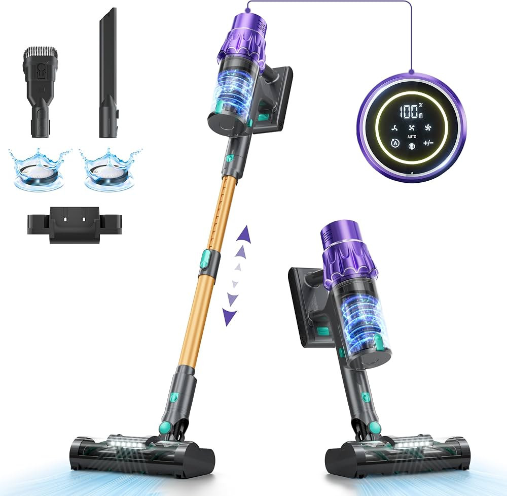 Cordless Vacuum Cleaner, Vacuum Cleaners for Home 530W/45Kpa Powerful Suction with LED Touch Disp... | Amazon (US)