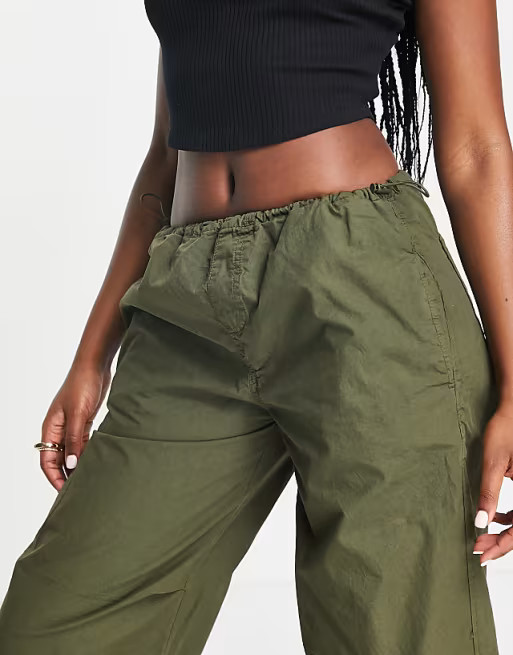 Stradivarius STR oversized parachute pants in khaki | ASOS (Global)