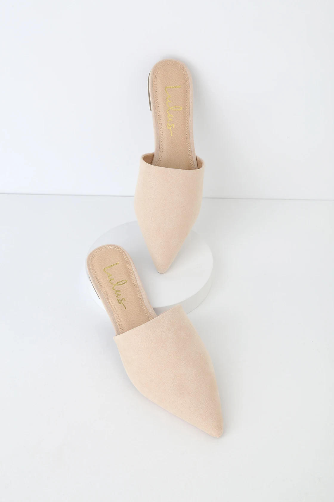 Lorena Light Nude Suede Pointed Toe Slides | Lulus (US)