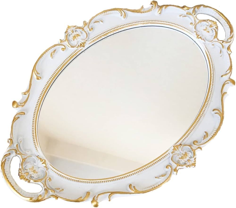 Schones Geschaft Decorative Mirror Tray, Makeup Jewelry Perfume Organizer, Vintage Oval Display a... | Amazon (US)