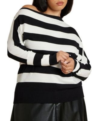 ELOQUII Women's Asym Striped Sweater - Macy's | Macy's