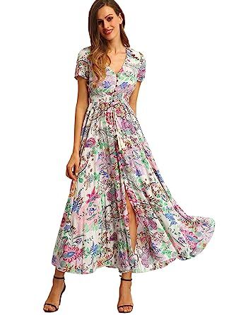 Milumia Women Floral Print Button Up Split Flowy Party Maxi Dress | Amazon (US)