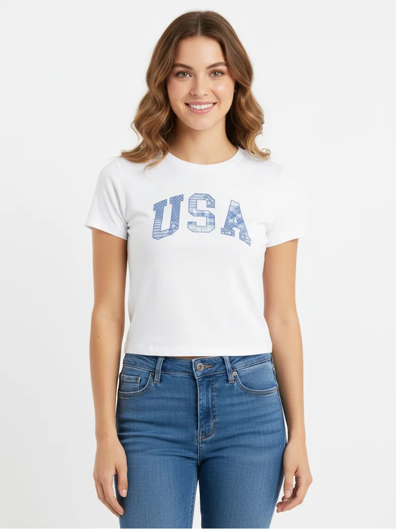 USA Patchwork Women's Graphic Baby Tee with Short Sleeves, Sizes XXS-XXL | Walmart (US)