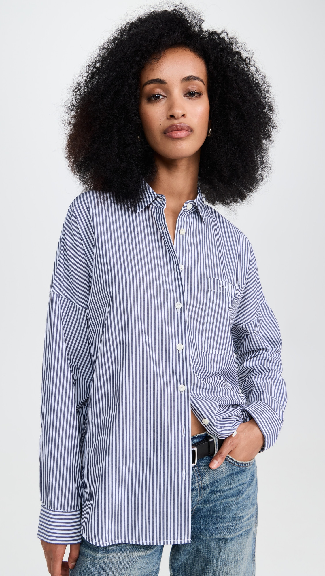 Alex Mill Jo Shirt in Striped Paper Poplin Navy/White S | Shopbop
