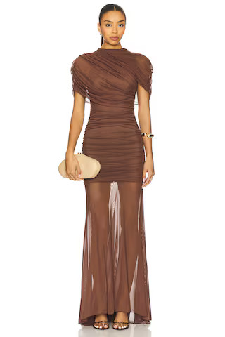 Amanda Uprichard x REVOLVE Evianna Mesh Gown in Chocolate Brown from Revolve.com | Revolve Clothing (Global)