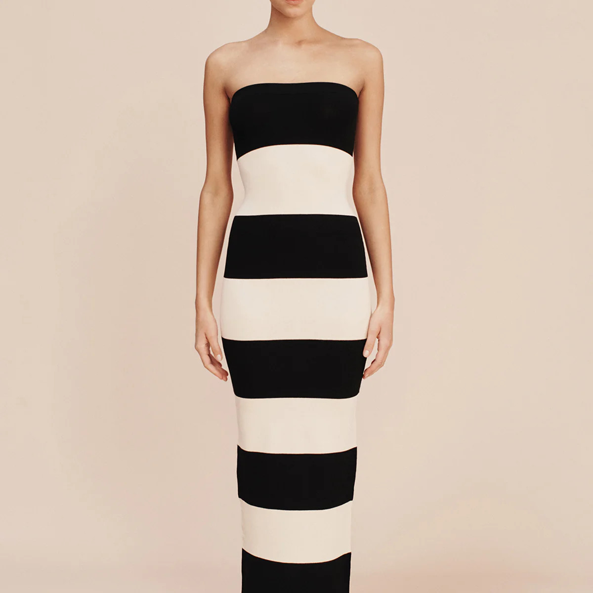 THEO STRAPLESS DRESS - BLACK STRIPE | POSSE (US)