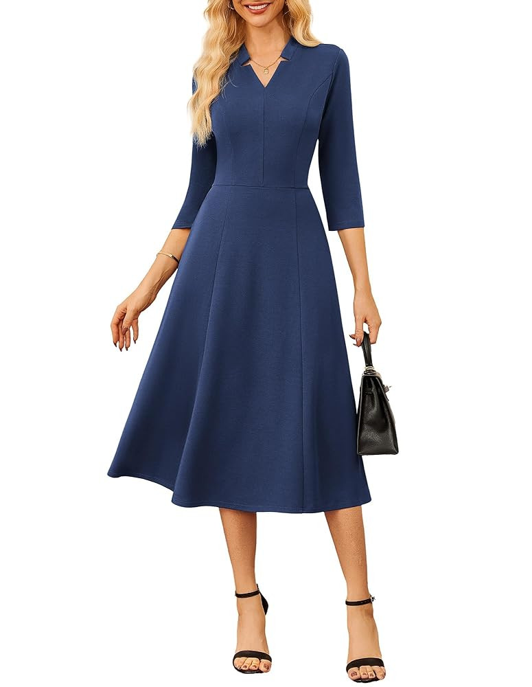 GRACE KARIN Work Dresses for Women 2025,Midi Business Dress,3/4 Sleeve Classy Fit and Flare Dress... | Amazon (US)