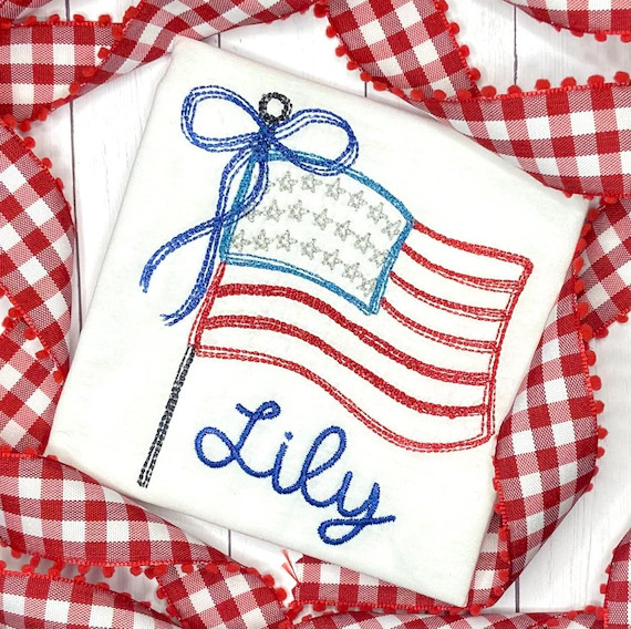 Girls American Flag Shirt, Toddler Patriotic Embroidered Shirt. Patriotic Outfit, Kids Fourth of ... | Etsy (US)