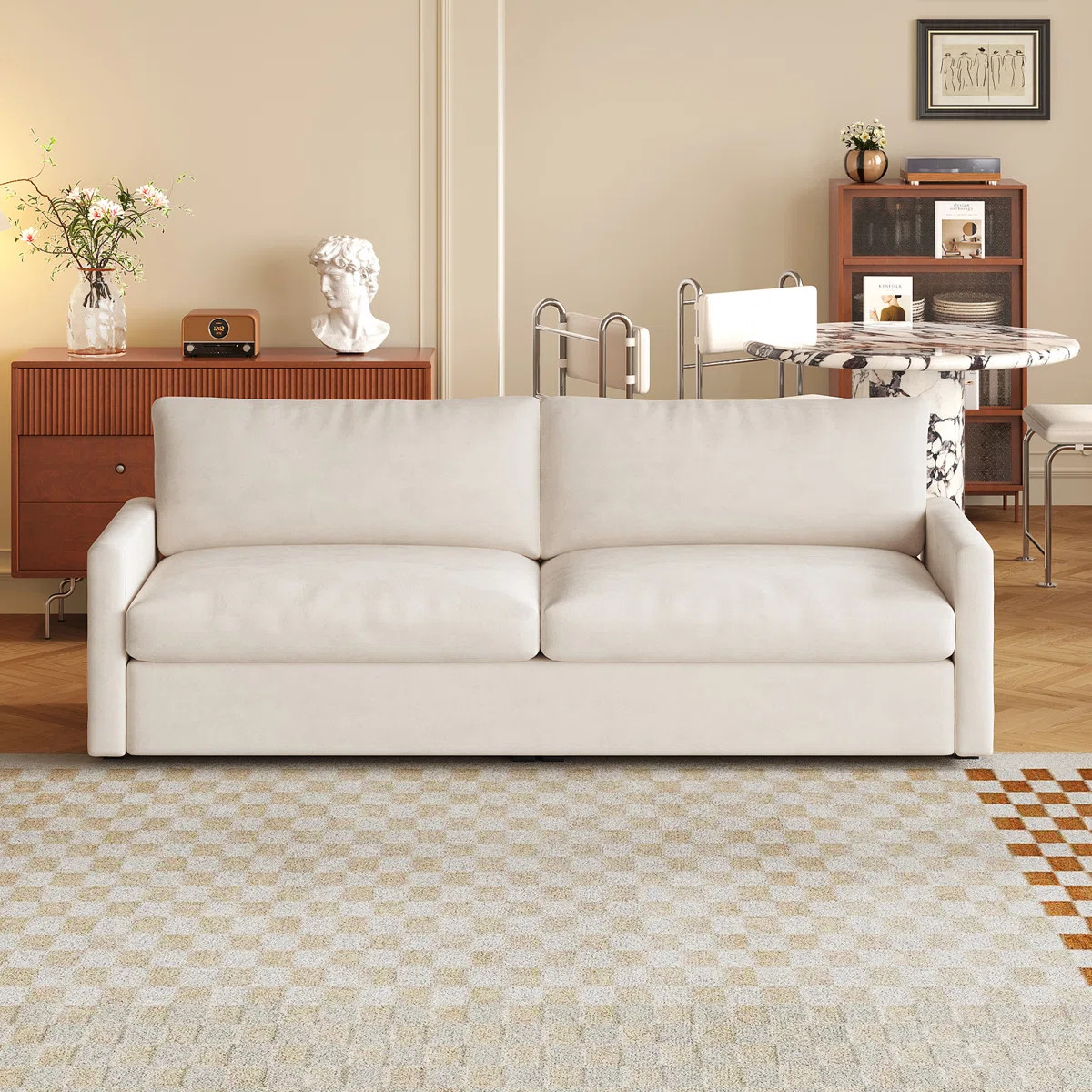 75" Small Loveseat Sofa,Cream White Comfy 2-Seater Sofa,Upholstered Couch For Small Spaces | Wayfair North America