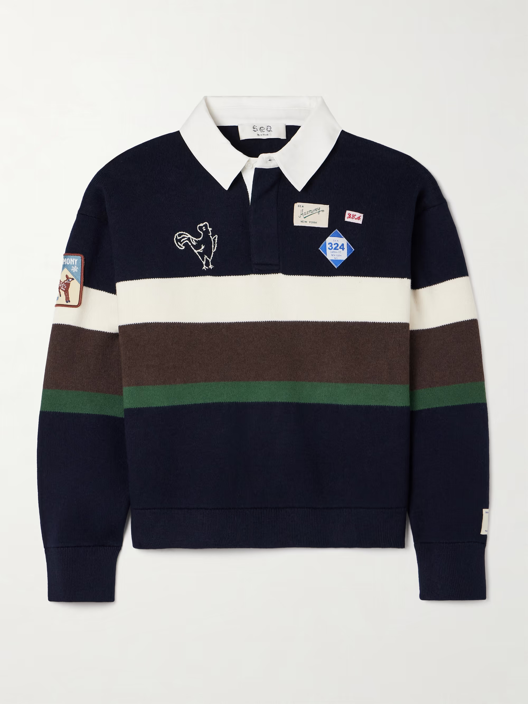 Arther appliquéd striped cotton and cashmere-blend polo sweater | NET-A-PORTER (US)