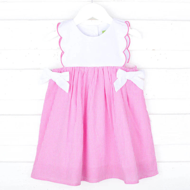 Pink Gingham Scalloped Bib Dress | Classic Whimsy