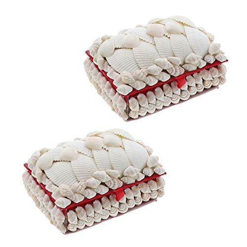 Li'Shay 2 Pack White Seashell Covered Jewelry Trinket Box Treasure Box - 4 Inch - Rectangle with Red Lining | Amazon (US)