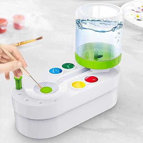 NIUCOO 2025 Upgraded Paint Brush Cleaner for Artists, Kids Painting Station with Brush Washer, Portable Paint Station & Rinsing Tool, Art Supplies Cleaning System for Children Adults (White-Green) | Amazon (US)
