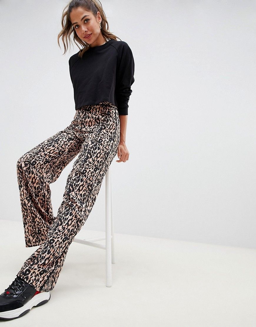 Miss Selfridge wide leg pants in leopard print - Brown | ASOS US