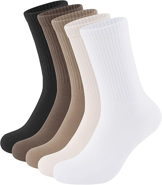 Closemate Womens Crew Socks Cotton Calf Dress Socks Lightweight Comfy Long Socks 5 Pairs | Amazon (US)
