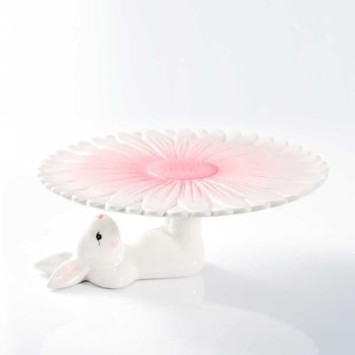 Easter Bunny Ceramic Cake Stand – Hand-Painted Pink Flower Dessert Plate, Holiday Ceramic Cake ... | Amazon (US)