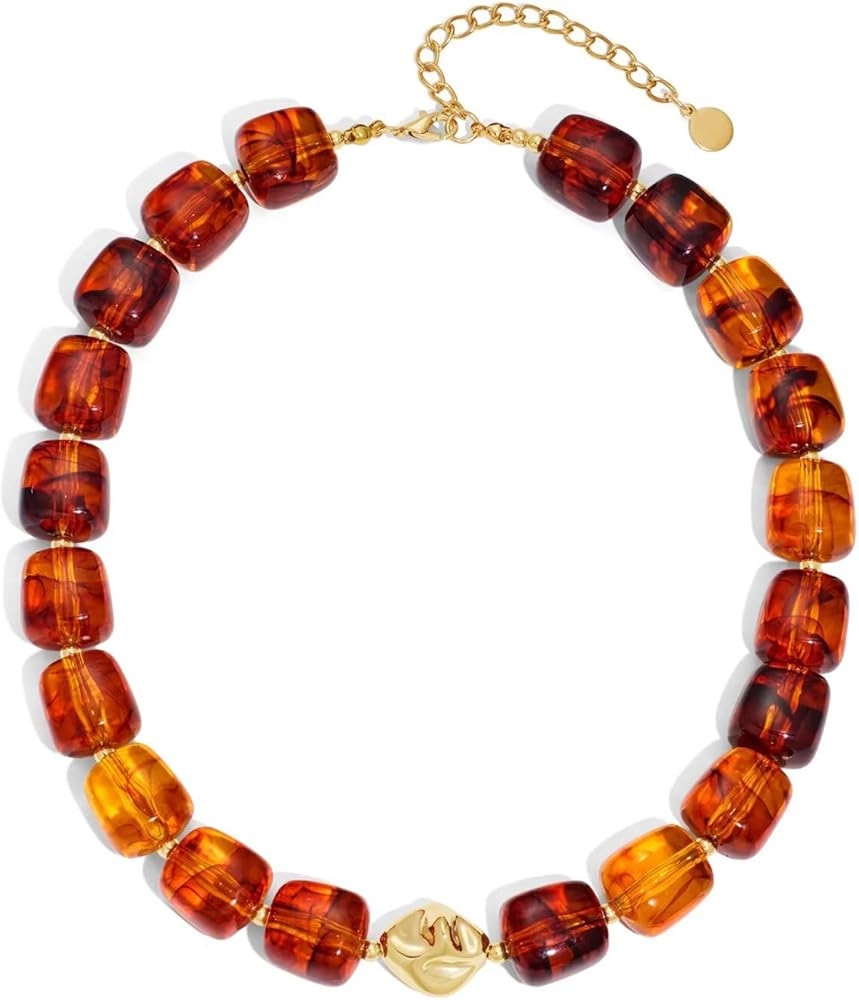 Colorful Chunky Necklaces for Women Multicolored Large Square Acrylic Beads Necklace Trendy Bold ... | Amazon (US)