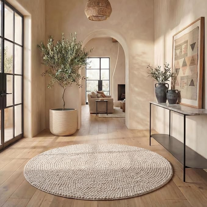 SAFAVIEH Natura Collection Area Rug - 6' Round, Beige & Ivory Handmade Wool Blend, Textured Desig... | Amazon (US)