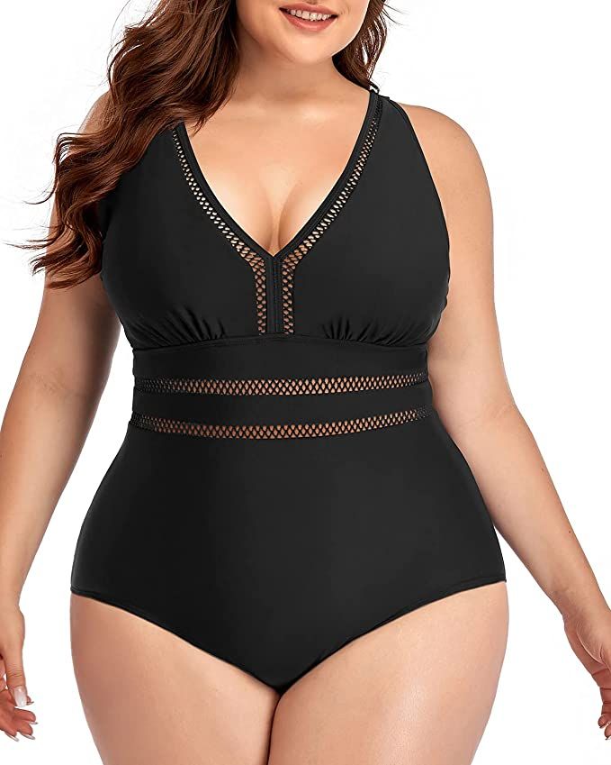 Daci Women Plus Size One Piece Swimsuits Sexy V Neck Backless Bathing Suit | Amazon (US)