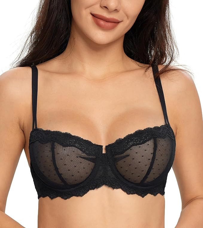 Lemorosy Women's Non-Padded Underwire Lace Balconette Unlined Demi Sheer Bra | Amazon (US)