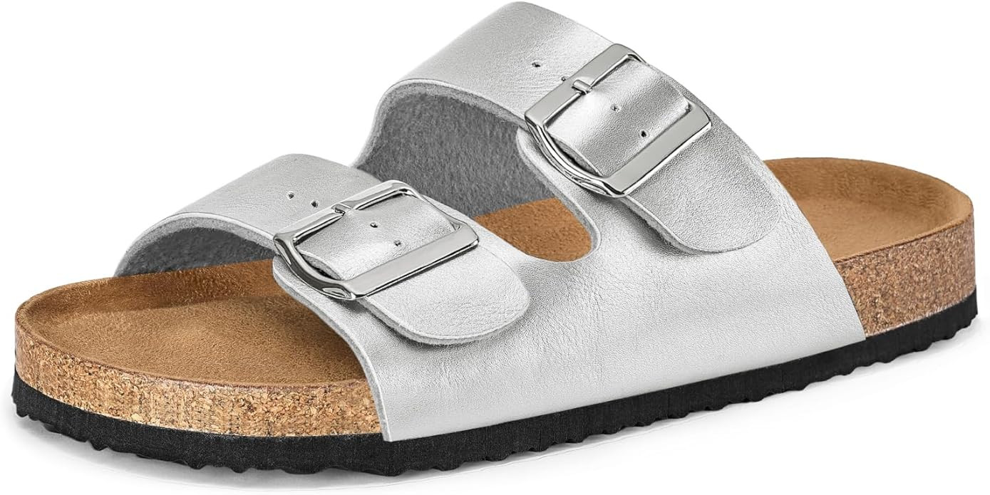 mysoft Womens Flat Sandals Cork Footbed Slides 2 Straps Adjustable Buckle Slip On Summer with +Co... | Amazon (US)