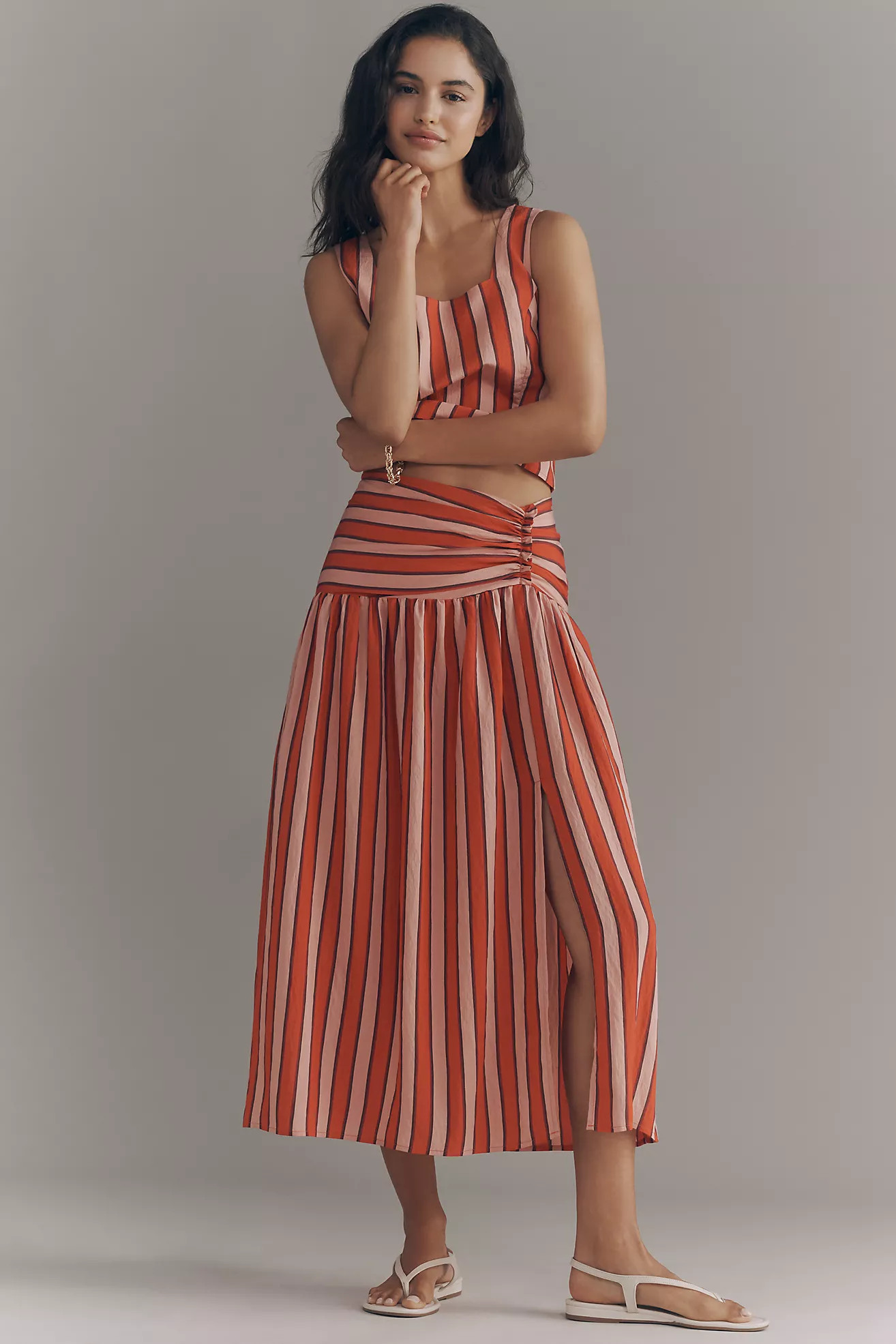 Maeve Ruched Split Midi Skirt | Anthropologie (US)