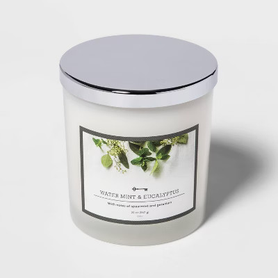 20oz Lidded Milky Glass Jar 3-Wick Water Mint and Eucalyptus Candle - Threshold™ | Target