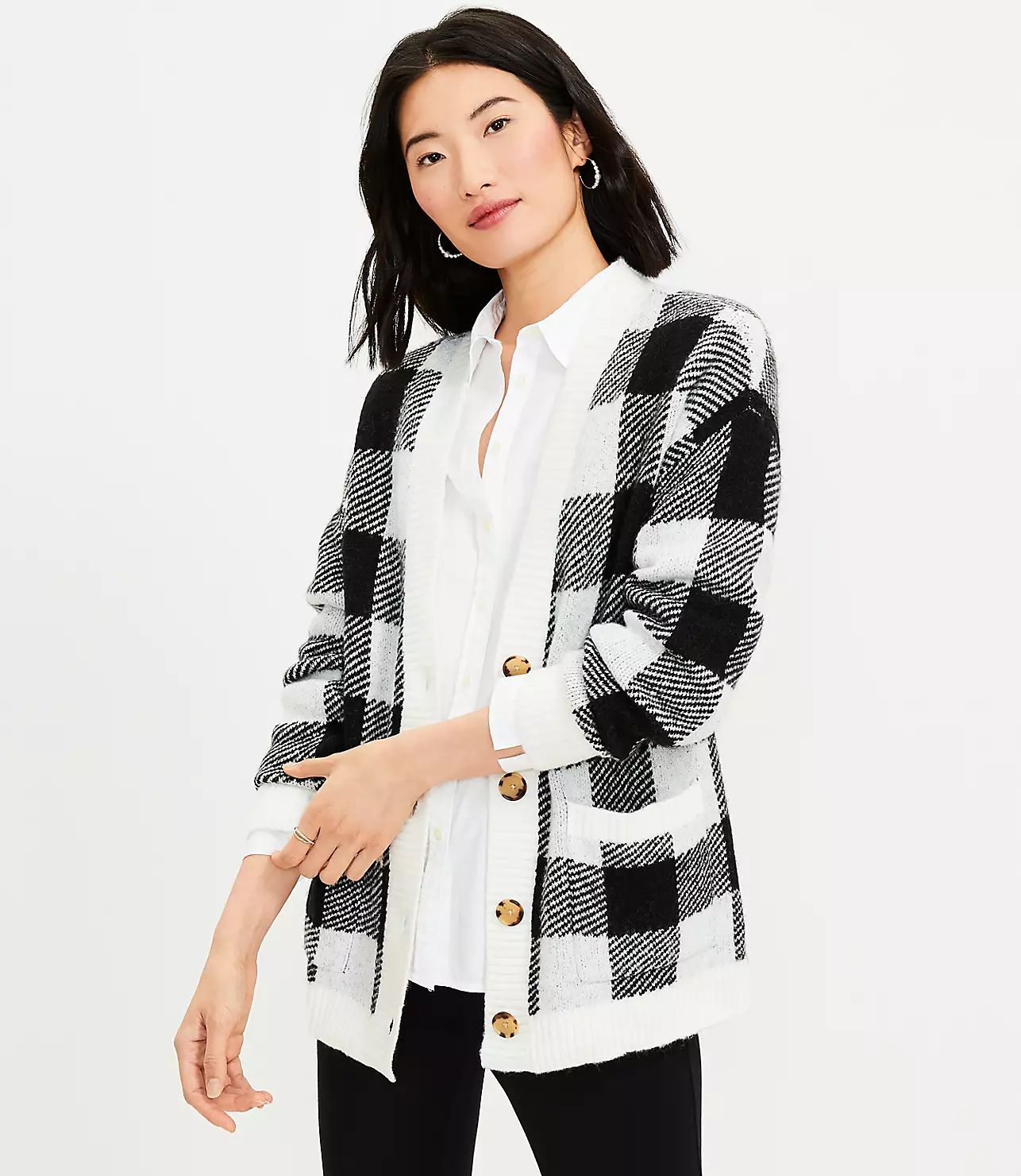 Buffalo Plaid V-Neck Pocket Cardigan | LOFT