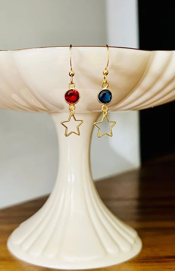 Petite Sapphire and Ruby Star Earrings W/ Gold Bezels | Etsy | Etsy (US)