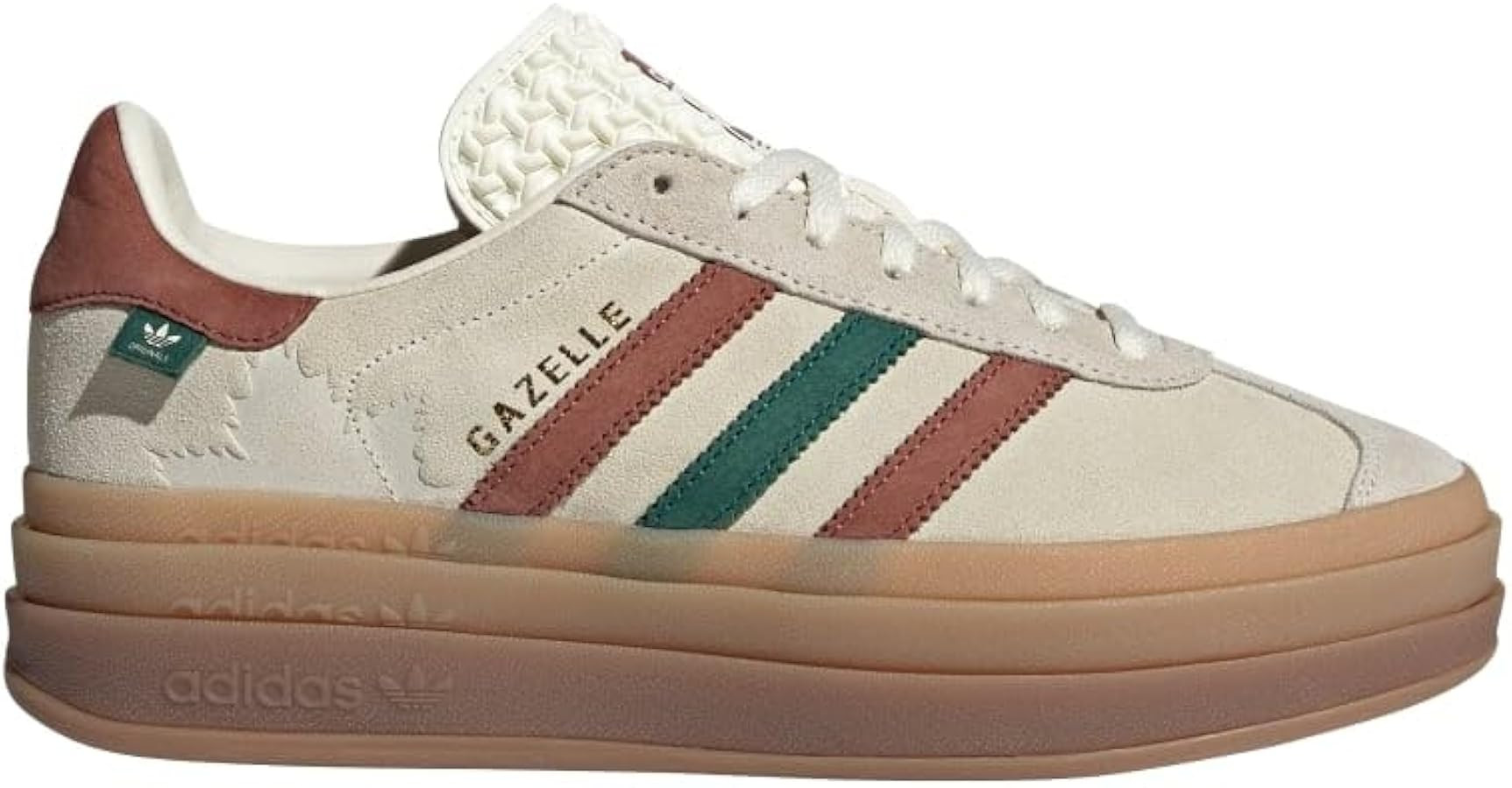 Adidas Gazelle Bold Womens Shoes Size 8, Color: Cream White/Wild Sepia/Collegiate Green-Beige | Amazon (US)