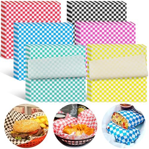 Ninsula Deli Paper Sheets 126P, 11.5x11.5 In Checkered Sandwich Paper Wraps, 6 Colors Basket Liners For Food Serving, Grease Resistant Burger Wrappers for BBQ, Picnic, Party | Amazon (US)