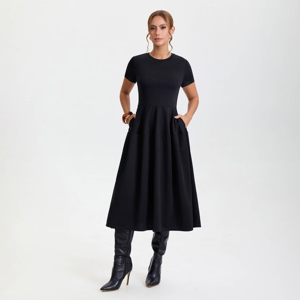 Women's Short Sleeve Midi A-Line Dress - A New Day™ Black | Target