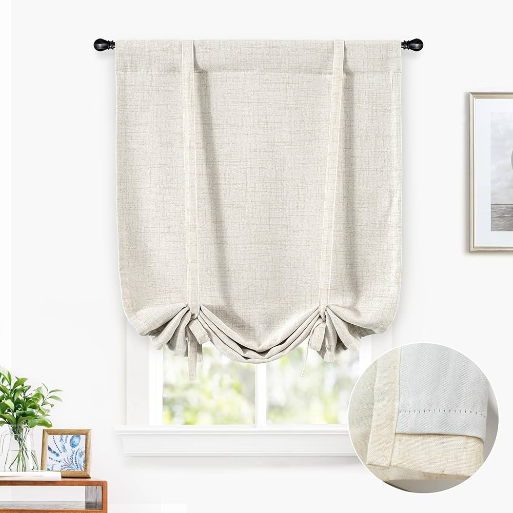 DriftAway Double Layer Linen Blackout Tie Up Curtains Thermal Insulated Fully Lined Balloon Roman... | Amazon (US)
