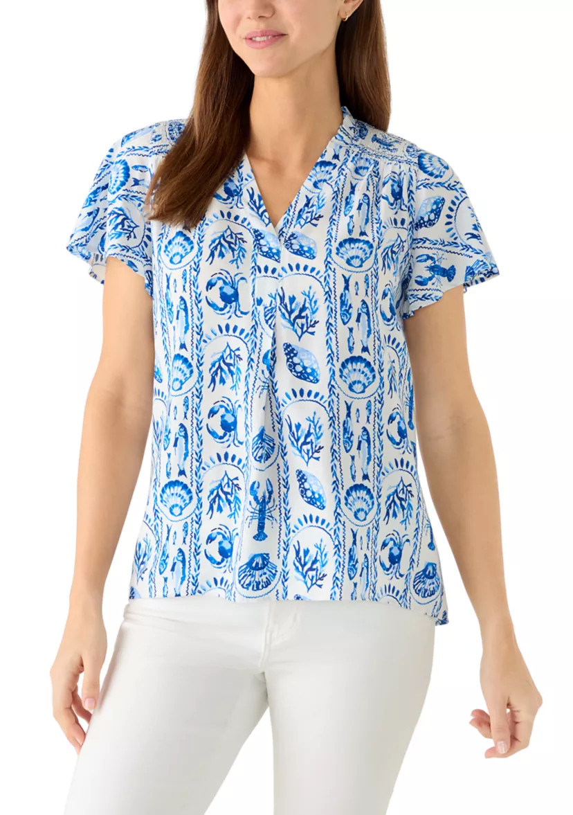 Women's Flutter Sleeve Ruffle Neck Top | Belk