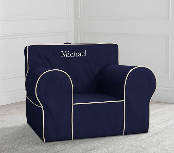 Navy with Piping Twill Oversized Anywhere Chair&amp;#174; | Pottery Barn Kids
