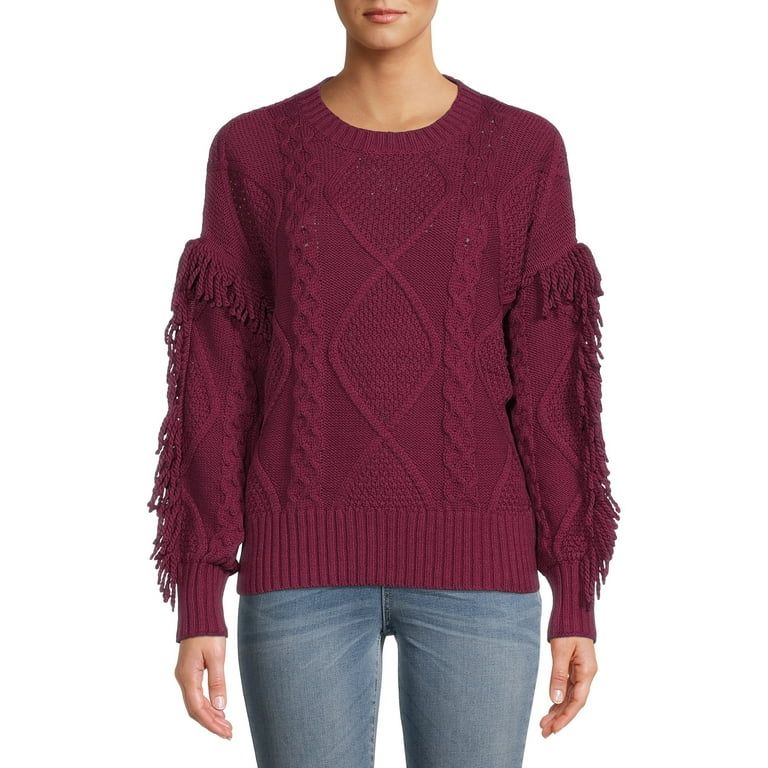 Time and Tru Women's Fringe Sweater - Walmart.com | Walmart (US)