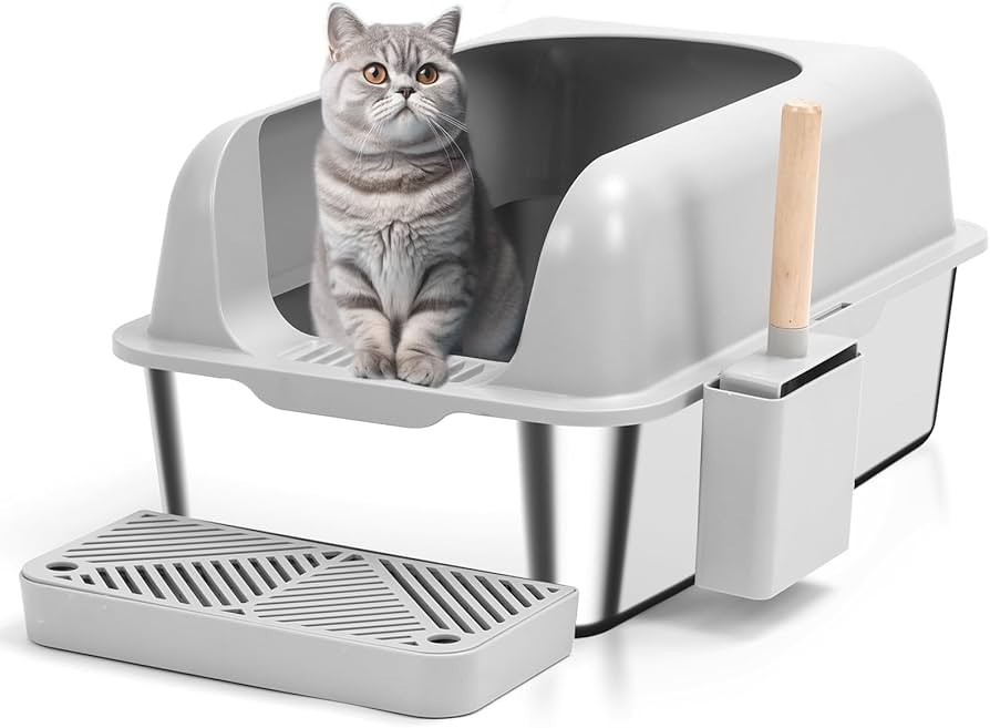 Enclosed Stainless Steel Cat Litter Box with Lid Extra Large Litter Box for Big Cats XL Metal Lit... | Amazon (US)