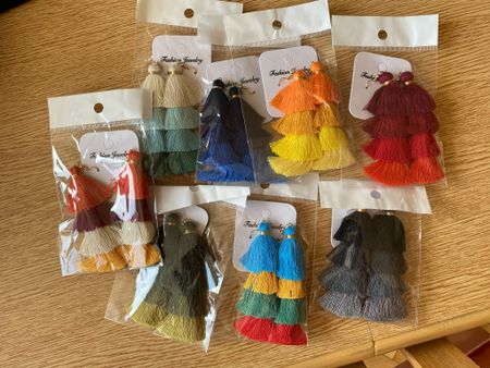 I love these tassel earrings! A set of 9 colorful tassel earrings for under $20 