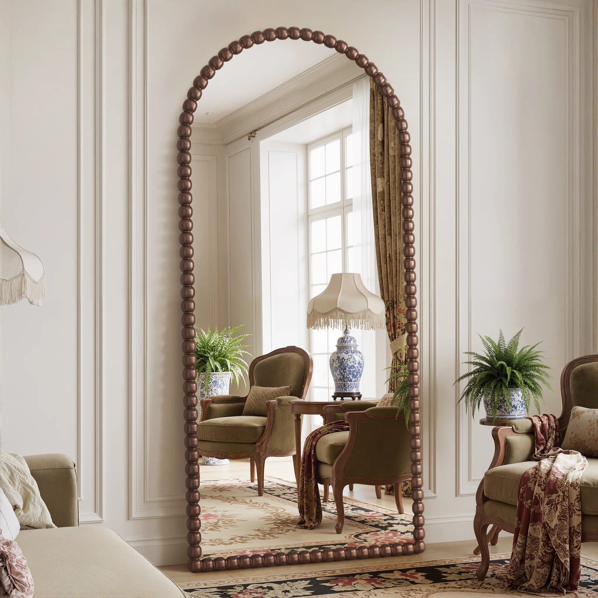 Arched full-length mirror, beaded decoration mirror | Wayfair North America