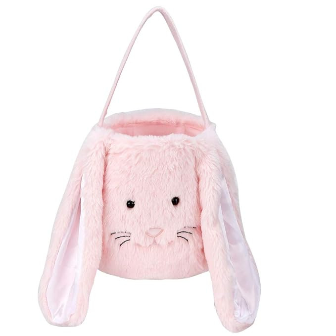 Plush Easter Bunny Basket for Kids Boys Girls Easter Buckets with Long Plush Ear Personalized Egg Hu | Amazon (US)