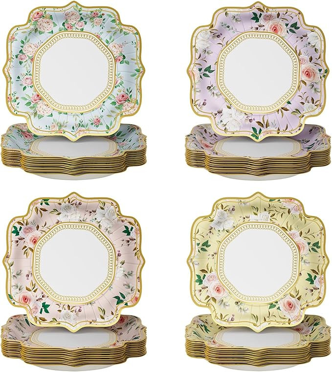 Floral Paper Plates Spring Tea Party Disposable Plates Tableware for Mother's Day Blossom Flower ... | Amazon (US)
