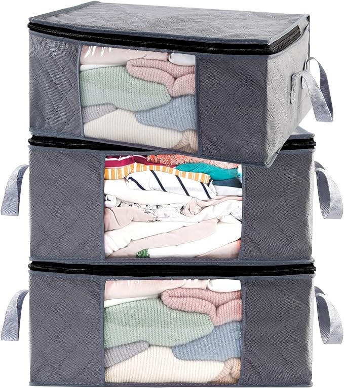 ABO Gear G01 Bins Bags Closet Organizers Sweater Clothes Storage Containers, 3pc Pack, Gray, 3 Co... | Amazon (US)