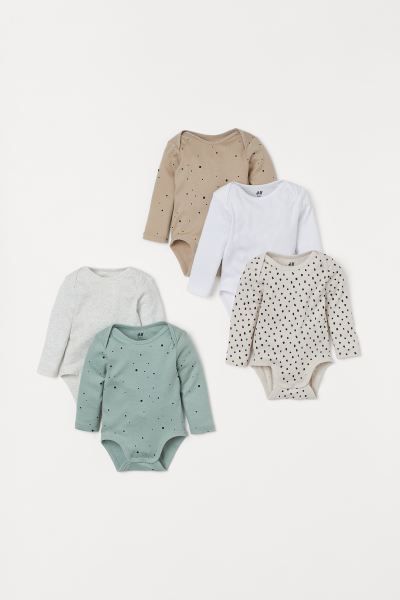 Long-sleeved bodysuits in soft, organic cotton jersey with overlapping sections at shoulders. Sna... | H&M (US + CA)