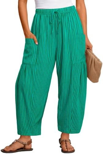 MEROKEETY Women's Cotton Linen Wide Leg Palazzo Barrel Pants Trousers | Casual Loose, Drawstring,... | Amazon (US)